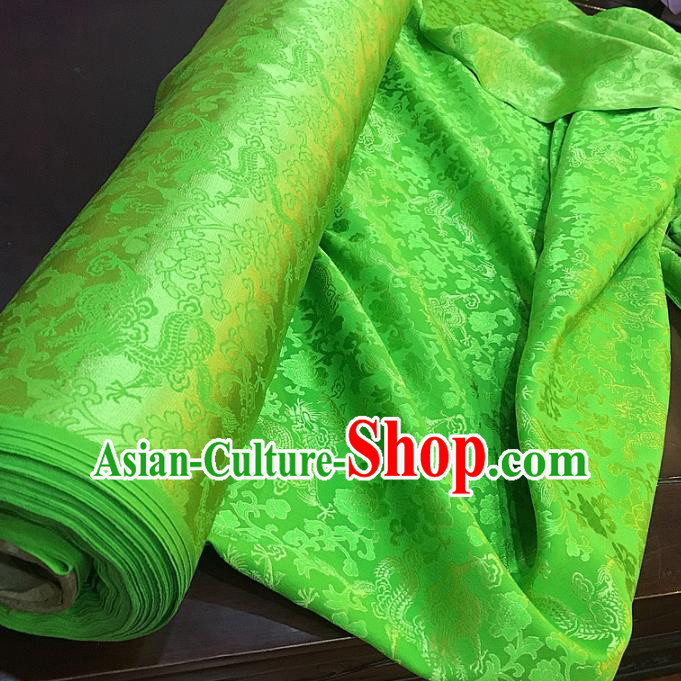 Chinese Classical Dragon Peony Pattern Green Silk Fabric Traditional Ancient Hanfu Dress Brocade Cloth