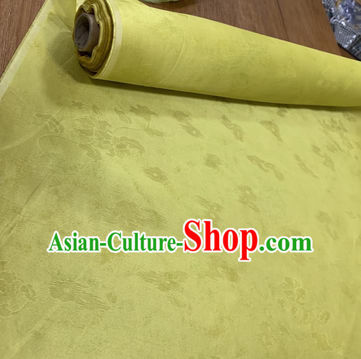 Chinese Classical Flowers Pattern Yellow Silk Fabric Traditional Ancient Hanfu Dress Brocade Cloth