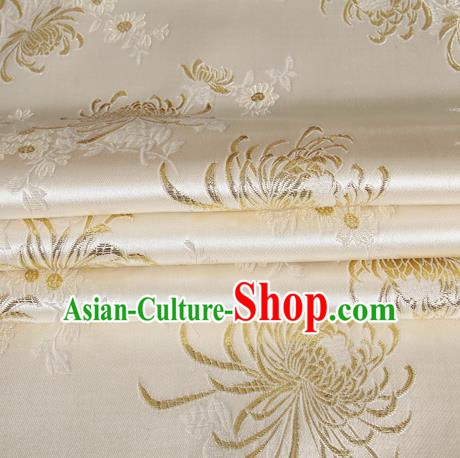 Chinese Classical Chrysanthemum Pattern Beige Silk Fabric Traditional Ancient Hanfu Dress Brocade Cloth