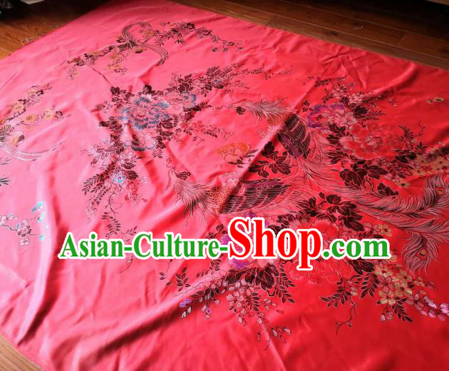 Chinese Classical Phoenix Peony Pattern Red Silk Fabric Traditional Ancient Hanfu Dress Brocade Cloth