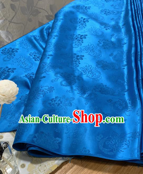 Chinese Classical Chrysanthemum Pattern Blue Silk Fabric Traditional Ancient Hanfu Dress Brocade Cloth