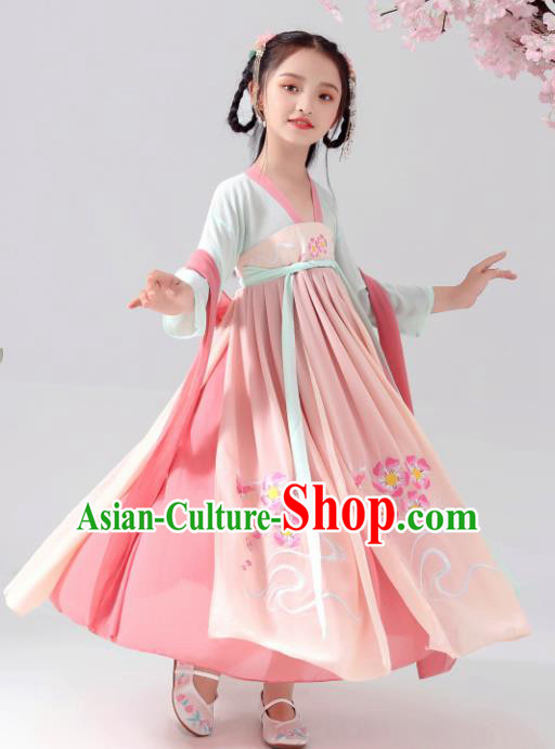 Chinese Traditional Tang Dynasty Girls Pink Hanfu Dress Ancient Princess Costume for Kids