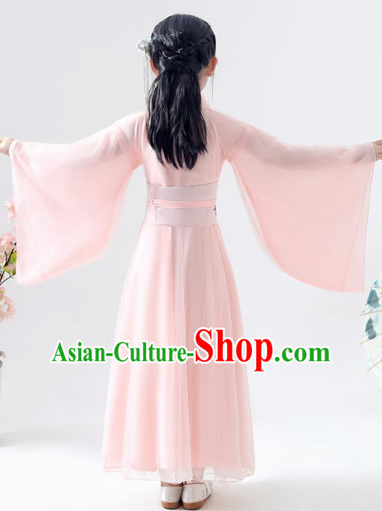 Chinese Traditional Jin Dynasty Girls Light Pink Hanfu Dress Ancient Peri Princess Costume for Kids