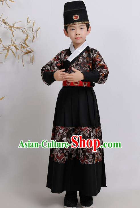 Chinese Traditional Ming Dynasty Imperial Guards Black Hanfu Clothing Ancient Boys Swordsman Costume for Kids