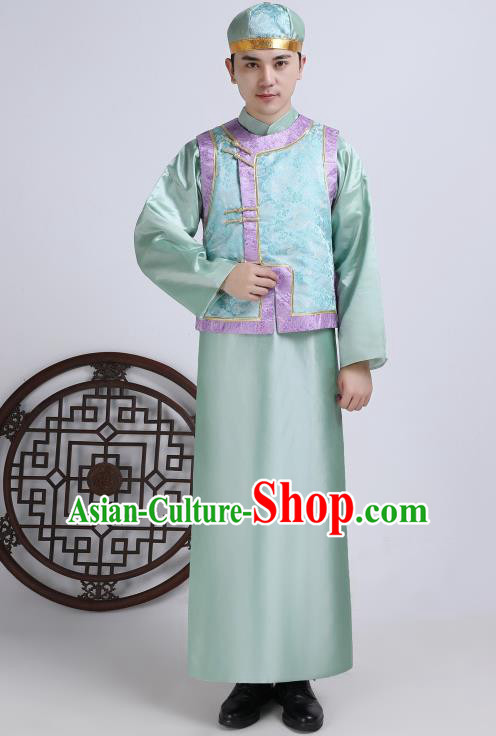 Chinese Traditional Qing Dynasty Royal Prince Green Hanfu Clothing Ancient Manchu Nobility Childe Costume for Men