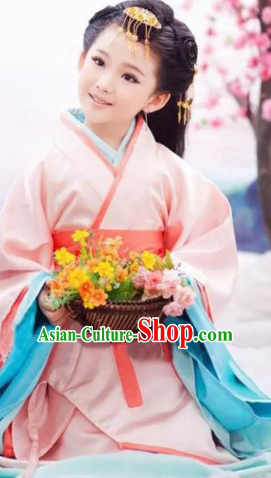 Chinese Traditional Han Dynasty Girls Pink Hanfu Dress Ancient Court Princess Costume for Kids