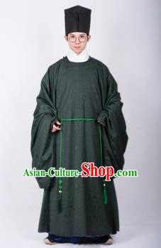 Chinese Traditional Ming Dynasty Scholar Hanfu Green Robe Ancient Taoist Priest Costume for Men