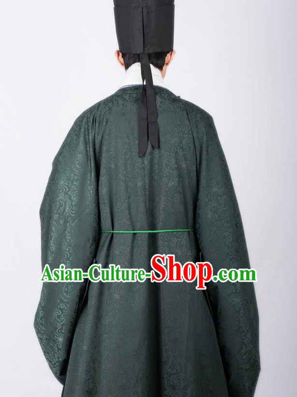 Chinese Traditional Ming Dynasty Scholar Hanfu Green Robe Ancient Taoist Priest Costume for Men