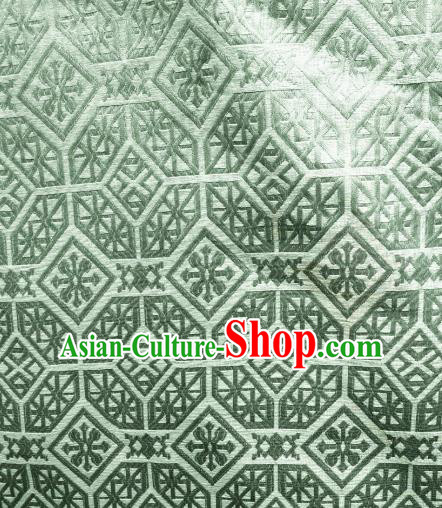 Chinese Classical Snowflake Pattern Green Silk Fabric Traditional Ancient Hanfu Dress Brocade Cloth