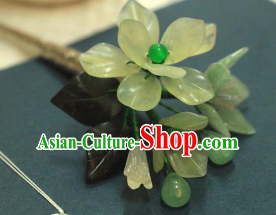 Chinese Ancient Court Queen Jade Flower Hair Clip Hairpins Traditional Classical Hanfu Hair Accessories for Women
