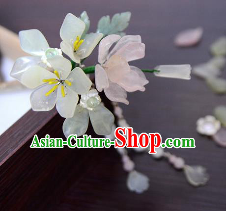 Chinese Ancient Court Queen White Jade Lotus Hair Clip Hairpins Traditional Classical Hanfu Hair Accessories for Women