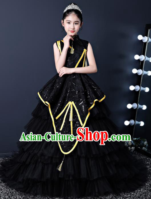 Top Grade Children Day Dance Performance Black Veil Full Dress Kindergarten Girl Stage Show Costume for Kids