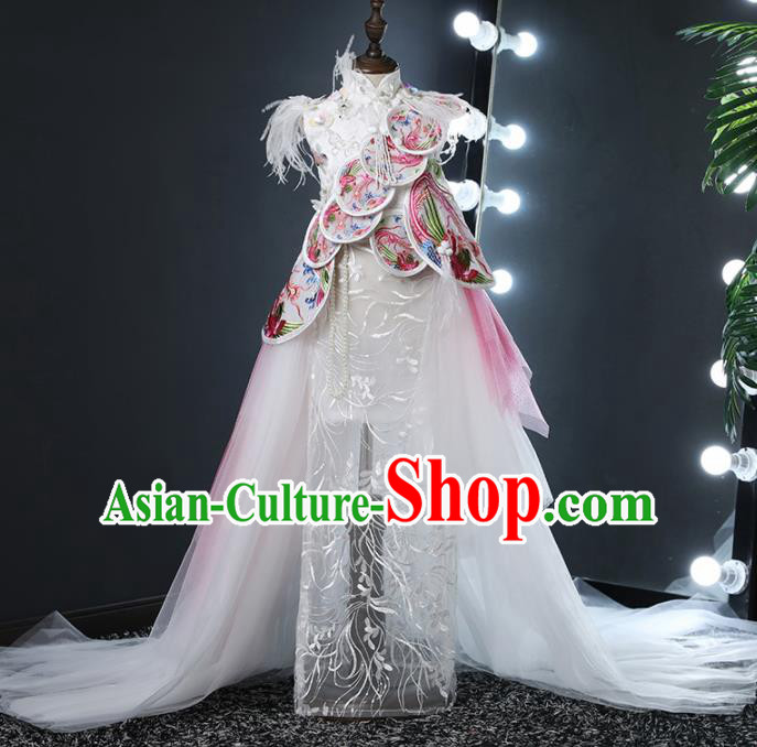 Top Grade Children Day Dance Performance White Dress Chinese Kindergarten Girl Stage Show Costume for Kids