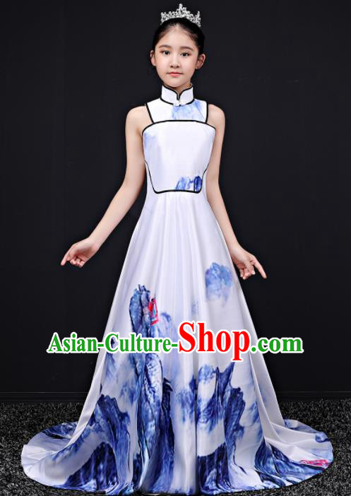 Top Grade Children Day Dance Performance Printing Qipao Dress Kindergarten Girl Stage Show Costume for Kids