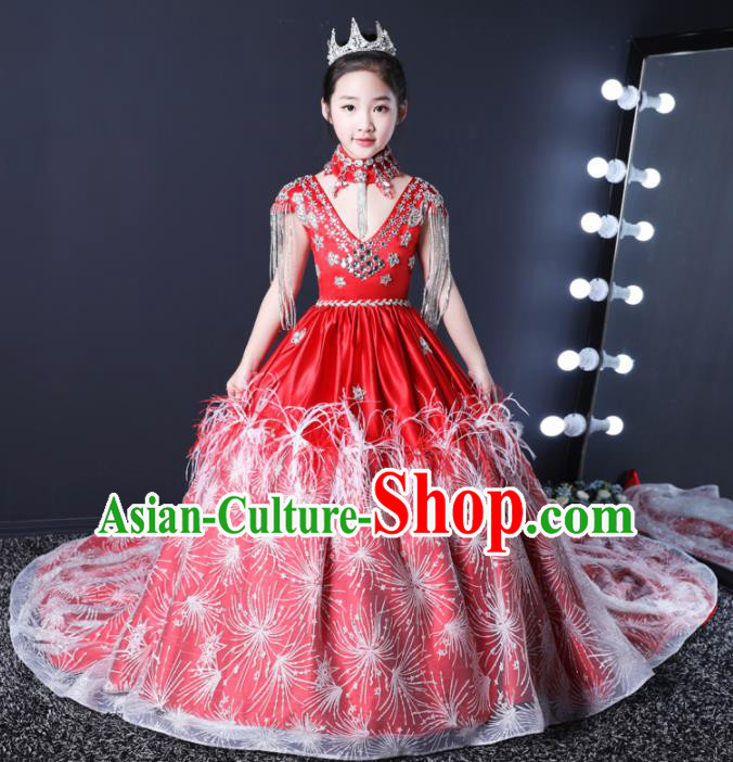 Top Grade Children Day Dance Performance Red Dress Kindergarten Girl Stage Show Costume for Kids