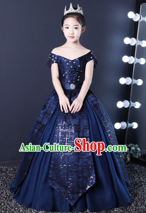 Top Grade Children Day Dance Performance Navy Dress Kindergarten Girl Stage Show Costume for Kids