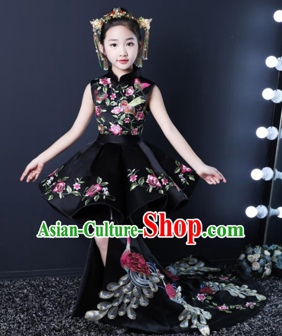 Top Grade Children Day Dance Performance Black Trailing Dress Kindergarten Girl Stage Show Costume for Kids