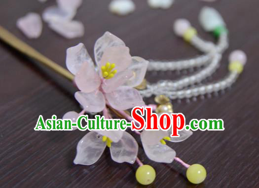 Chinese Ancient Court Queen Pink Begonia Hair Clip Hairpins Traditional Classical Hanfu Hair Accessories for Women