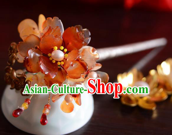 Chinese Ancient Court Queen Red Peony Hair Clip Hairpins Traditional Classical Hanfu Hair Accessories for Women