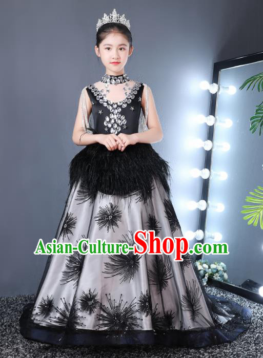 Top Grade Children Day Dance Performance Black Full Dress Kindergarten Girl Stage Show Costume for Kids