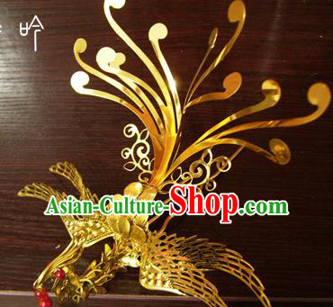 Chinese Ancient Court Queen Phoenix Golden Hairpins Traditional Classical Hanfu Hair Accessories for Women