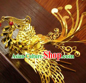 Chinese Ancient Court Queen Phoenix Golden Hairpins Traditional Classical Hanfu Hair Accessories for Women
