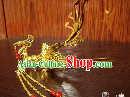 Chinese Ancient Court Queen Phoenix Golden Hairpins Traditional Classical Hanfu Hair Accessories for Women