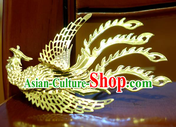 Chinese Traditional Ancient Court Queen Golden Phoenix Hairpins Classical Hanfu Hair Accessories for Women