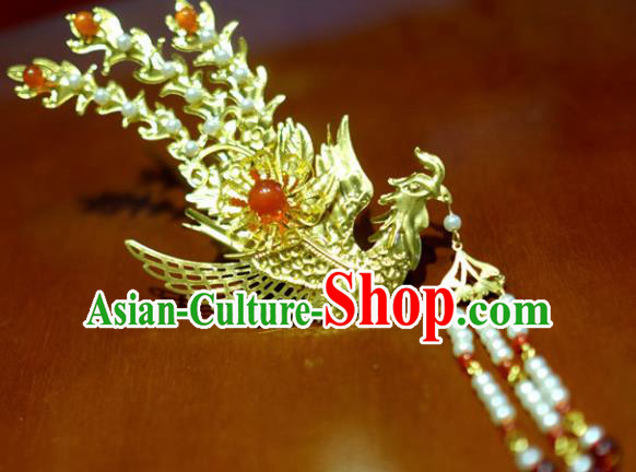 Chinese Traditional Ancient Court Queen Beads Tassel Phoenix Hairpins Classical Hanfu Hair Accessories for Women