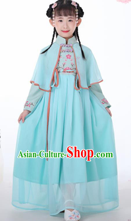 Chinese Traditional Children Blue Hanfu Dress Classical National Tang Suit Costume for Kids