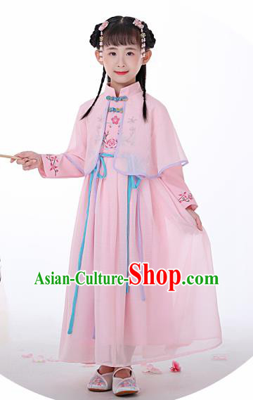 Chinese Traditional Children Pink Hanfu Dress Classical National Tang Suit Costume for Kids