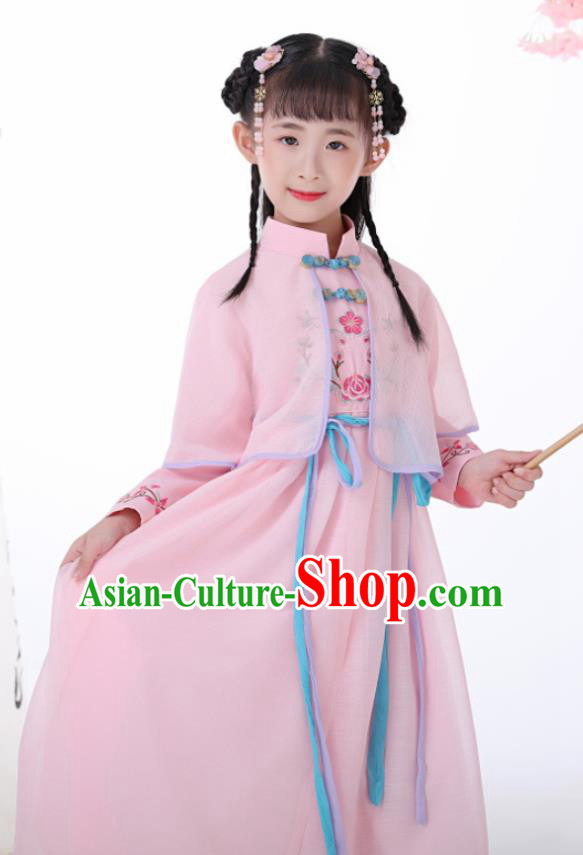 Chinese Traditional Children Pink Hanfu Dress Classical National Tang Suit Costume for Kids