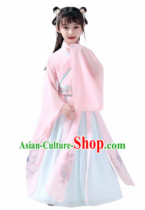 Chinese Traditional Han Dynasty Girls Pink Hanfu Dress Ancient Princess Peri Costume for Kids