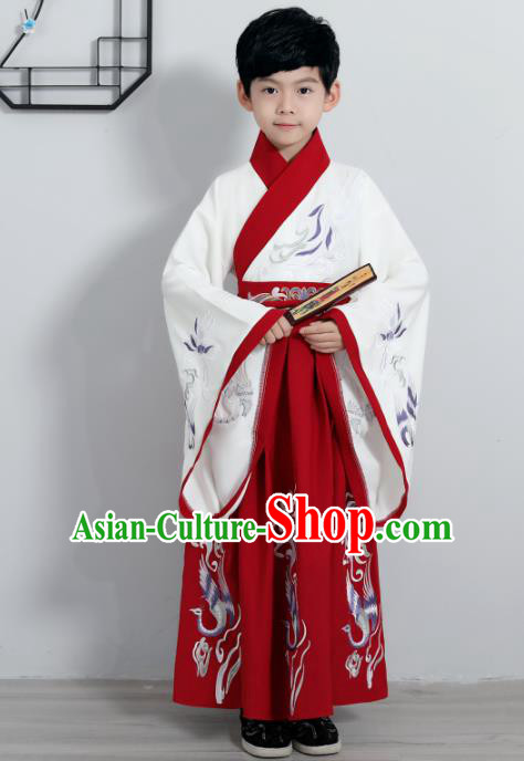 Chinese Traditional Han Dynasty Boys Red Hanfu Clothing Ancient Scholar Costume for Kids