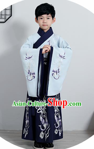 Chinese Traditional Han Dynasty Boys Navy Hanfu Clothing Ancient Scholar Costume for Kids