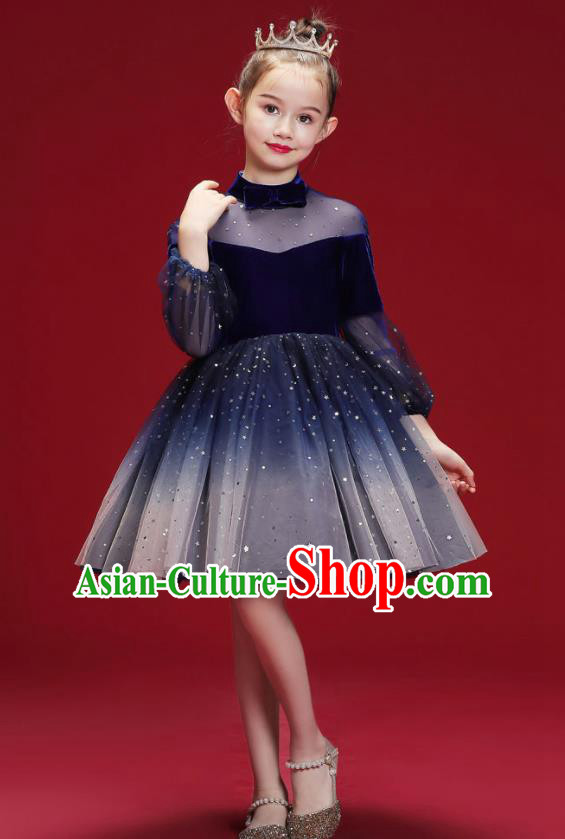 Top Grade Christmas Day Dance Performance Royalblue Full Dress Kindergarten Girl Stage Show Costume for Kids