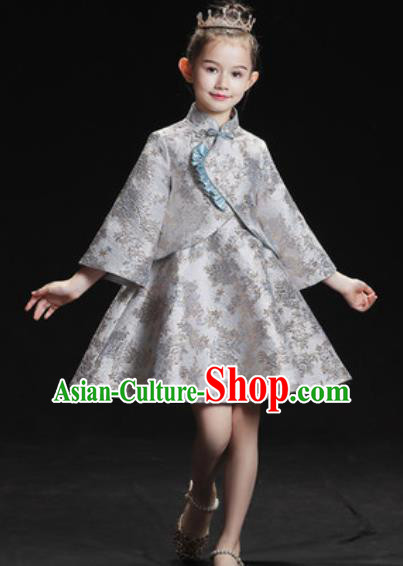 Top Grade Christmas Day Dance Performance Grey Full Dress Kindergarten Girl Stage Show Costume for Kids