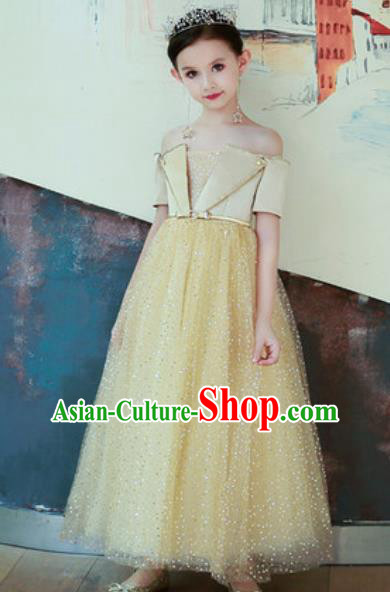 Top Grade Christmas Day Dance Performance Yellow Veil Full Dress Kindergarten Girl Stage Show Costume for Kids