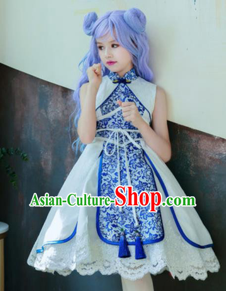 Chinese New Year Performance Embroidered White Dress Kindergarten Girls Dance Stage Show Costume for Kids