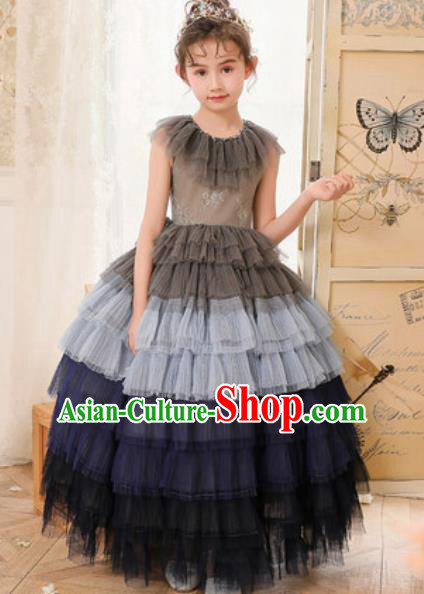 Top Grade Christmas Day Dance Performance Navy Veil Full Dress Kindergarten Girl Stage Show Costume for Kids