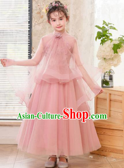 Top Grade Christmas Day Dance Performance Pink Veil Full Dress Kindergarten Girl Stage Show Costume for Kids