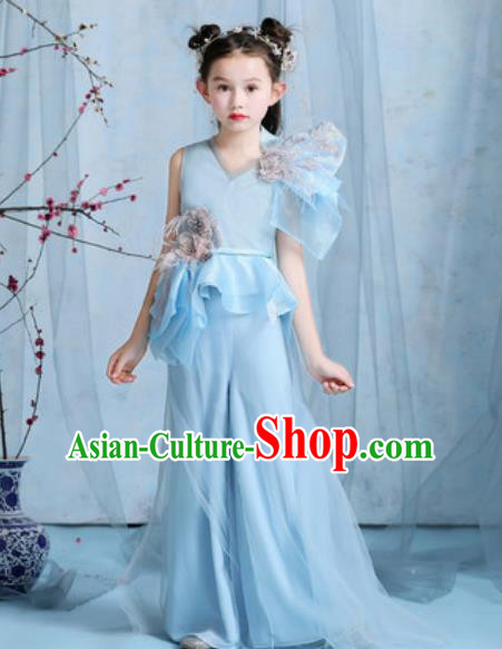 Top Grade Christmas Day Dance Performance Blue Full Dress Kindergarten Girl Stage Show Costume for Kids