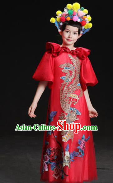 Chinese New Year Classical Dance Performance Red Dress Kindergarten Girls Stage Show Costume for Kids