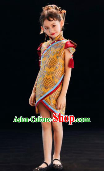 Chinese New Year Performance Yellow Qipao Dress National Kindergarten Girls Dance Stage Show Costume for Kids