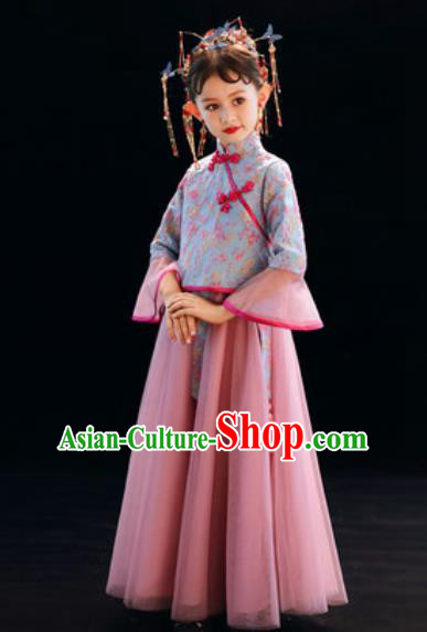 Chinese New Year Performance Pink Full Dress National Kindergarten Girls Dance Stage Show Costume for Kids