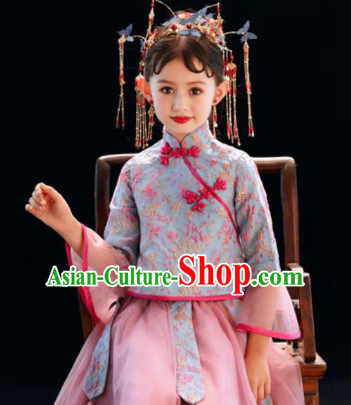 Chinese New Year Performance Pink Full Dress National Kindergarten Girls Dance Stage Show Costume for Kids