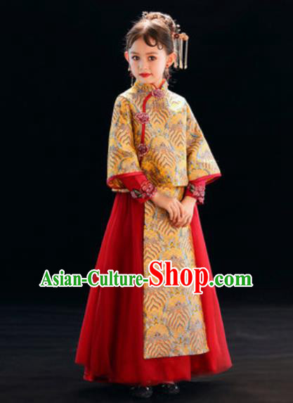 Chinese New Year Performance Red Full Dress National Kindergarten Girls Dance Stage Show Costume for Kids