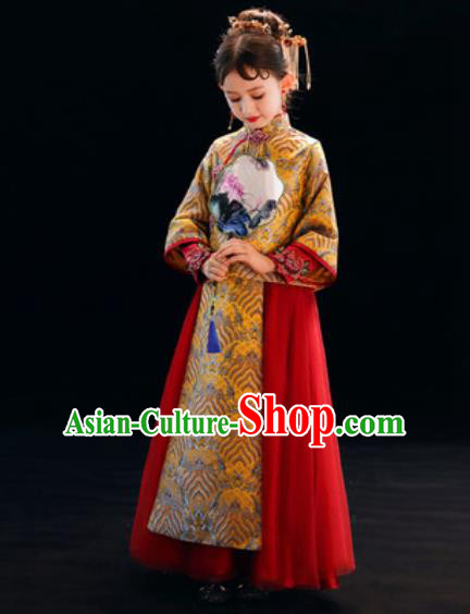 Chinese New Year Performance Red Full Dress National Kindergarten Girls Dance Stage Show Costume for Kids