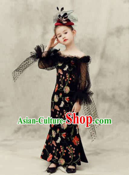 Top Grade Christmas Day Dance Performance Black Full Dress Kindergarten Girl Stage Show Costume for Kids