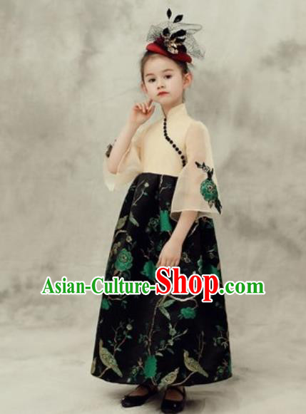 Chinese New Year Performance Black Dress National Kindergarten Girls Dance Stage Show Costume for Kids